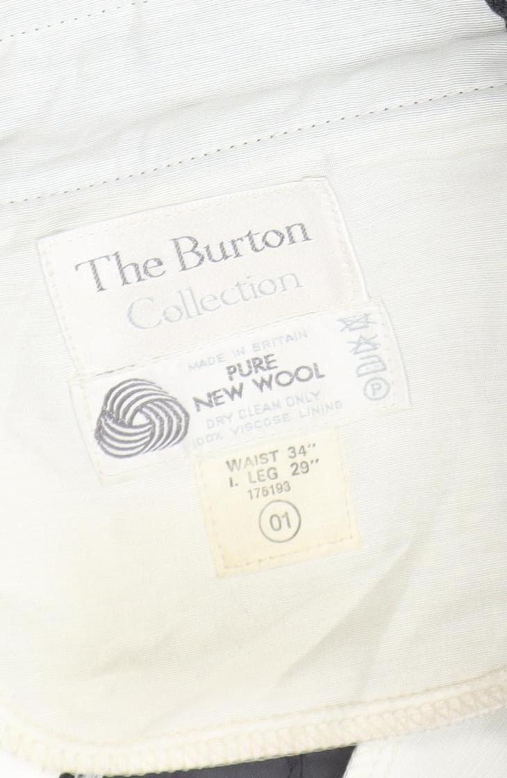 Burton Men’s Grey Pinstripe Wool Dress Trousers 34W 29L