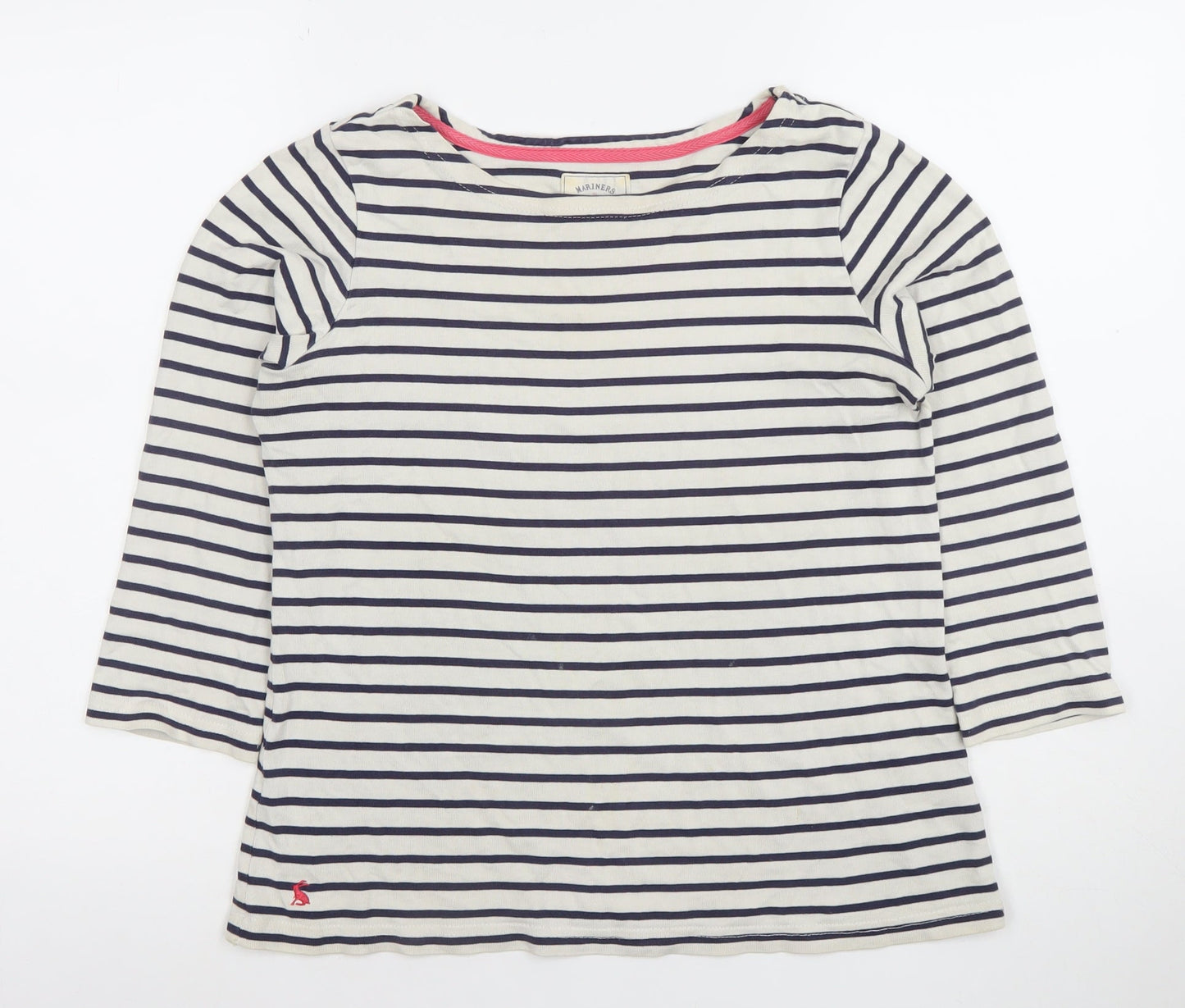 Joules Women’s White Navy Striped 3/4 Sleeve Boat Neck Cotton T-Shirt Size 10