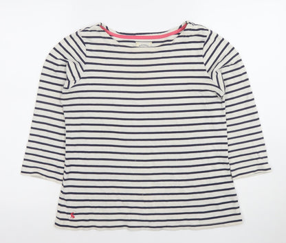 Joules Women’s White Navy Striped 3/4 Sleeve Boat Neck Cotton T-Shirt Size 10