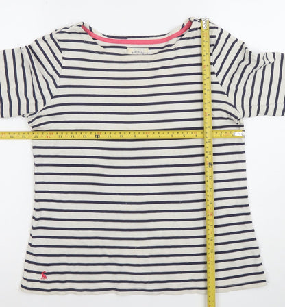 Joules Women’s White Navy Striped 3/4 Sleeve Boat Neck Cotton T-Shirt Size 10