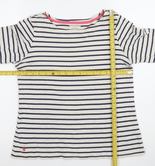 Joules Women’s White Navy Striped 3/4 Sleeve Boat Neck Cotton T-Shirt Size 10