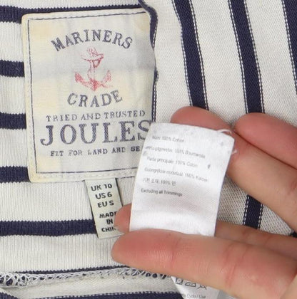 Joules Women’s White Navy Striped 3/4 Sleeve Boat Neck Cotton T-Shirt Size 10