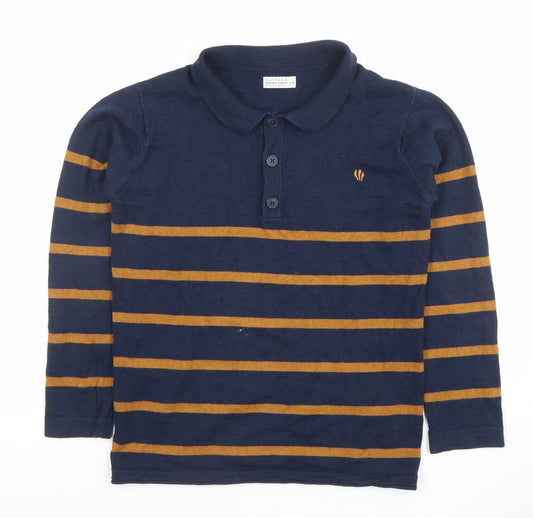 FatFace Boys Navy Striped Cotton Henley Jumper 11-12 Years