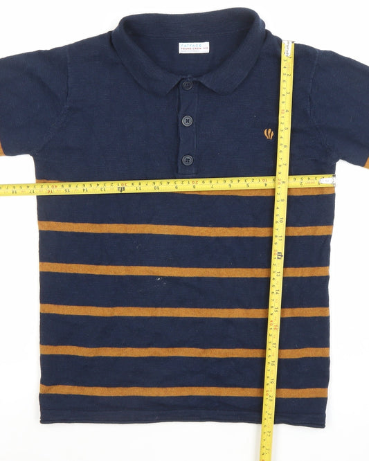 FatFace Boys Navy Striped Cotton Henley Jumper 11-12 Years