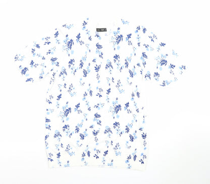 F&F Women's White Blue Floral Short Sleeve Cotton Jersey T-Shirt Size L