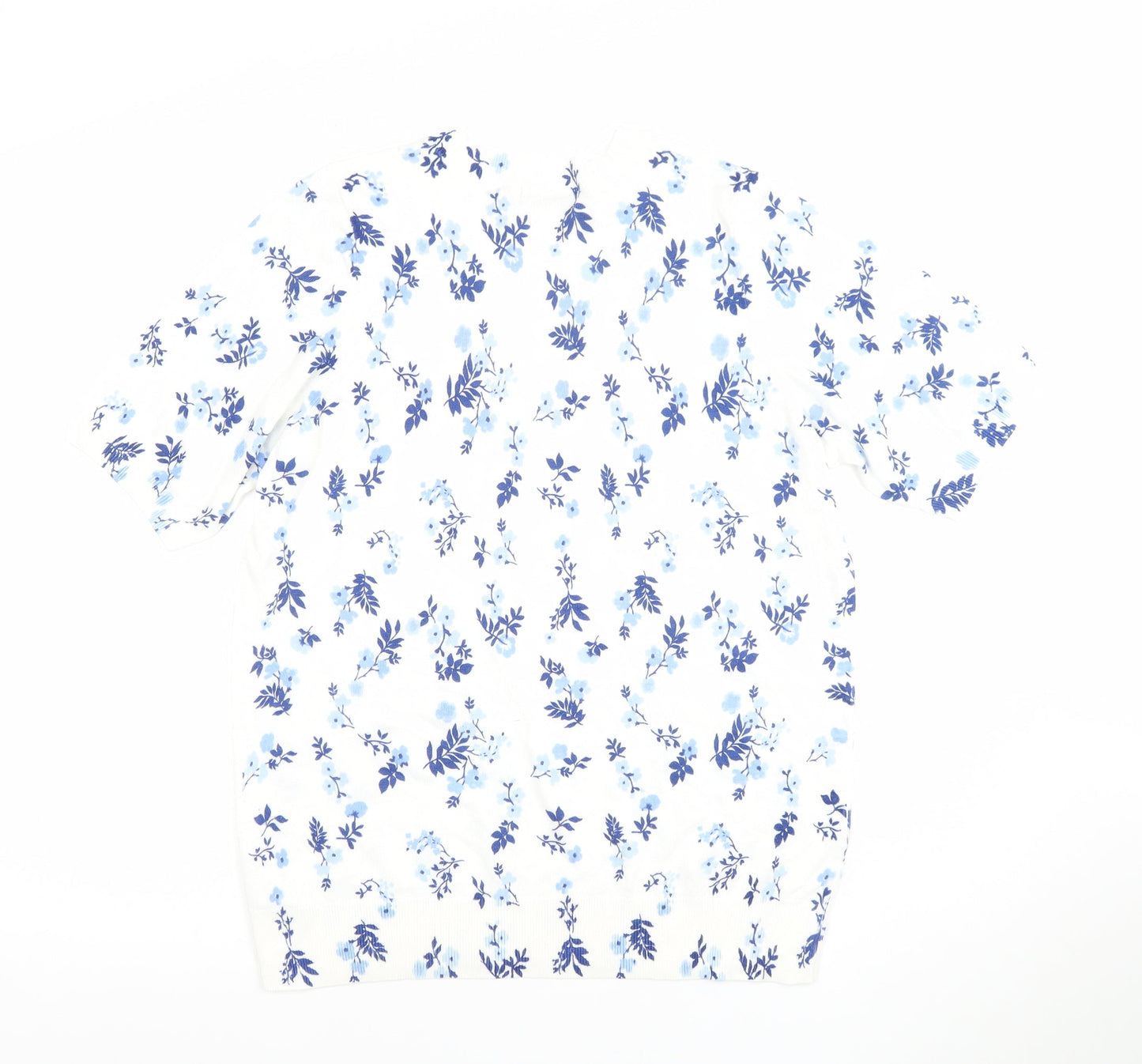 F&F Women's White Blue Floral Short Sleeve Cotton Jersey T-Shirt Size L