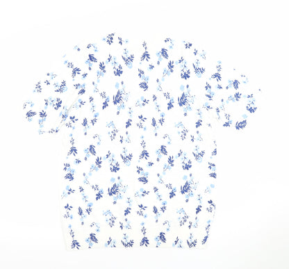 F&F Women's White Blue Floral Short Sleeve Cotton Jersey T-Shirt Size L