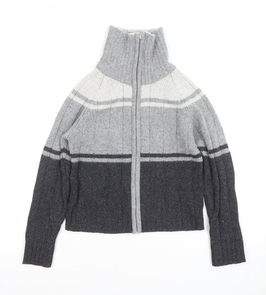 Chevignon Boys Grey Wool Full Zip Roll Neck Jumper Size 6