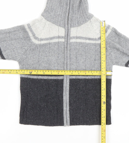 Chevignon Boys Grey Wool Full Zip Roll Neck Jumper Size 6