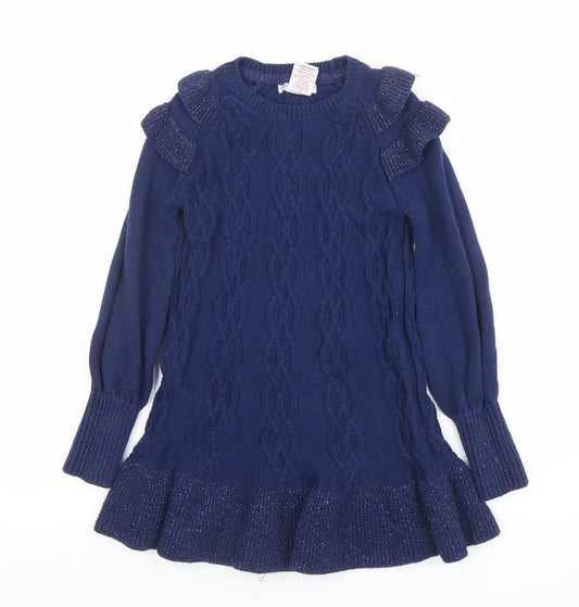 Marks and Spencer Girls Blue Knit Bow Sweater Dress 5-6 Years