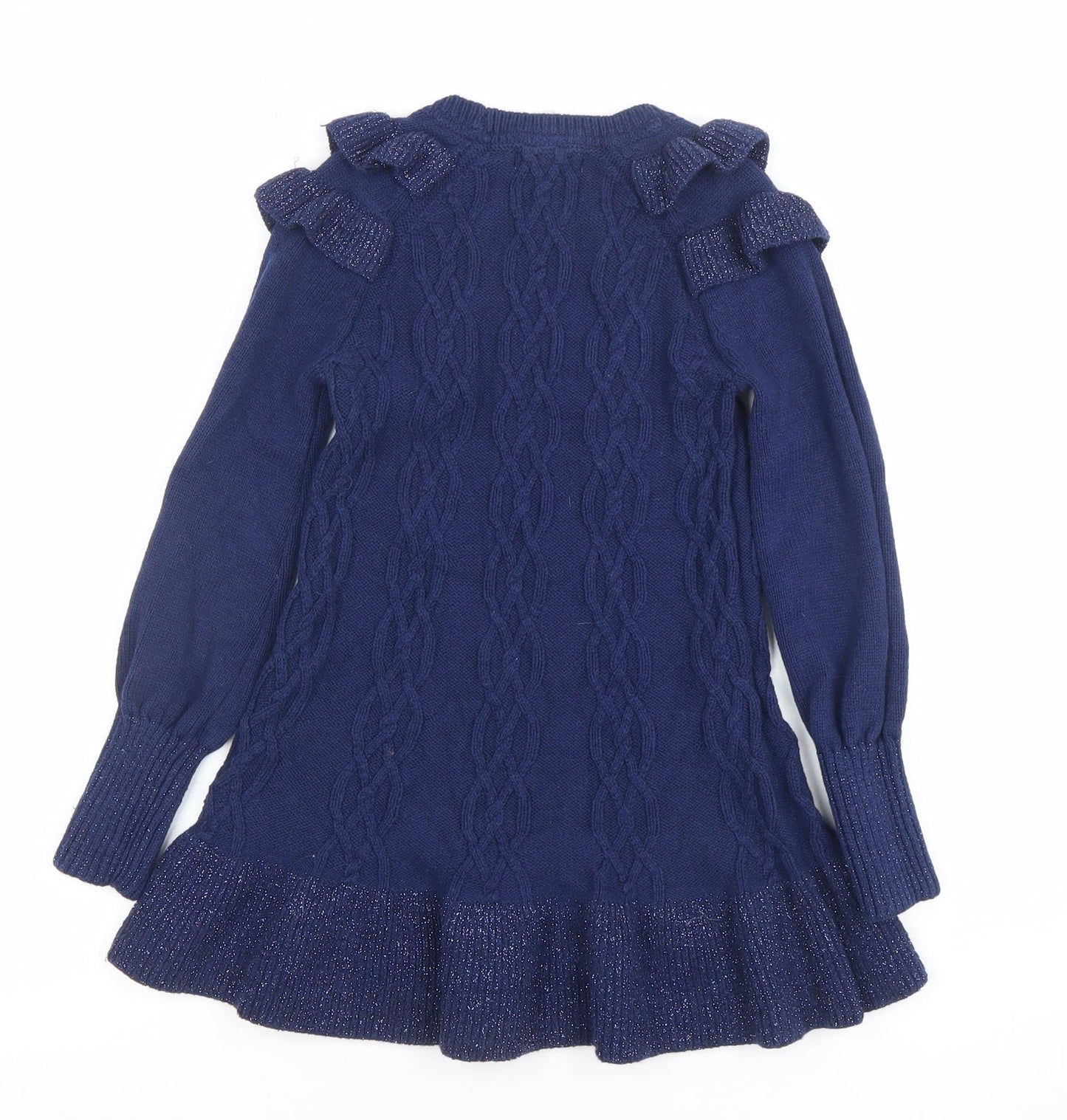 Marks and Spencer Girls Blue Knit Bow Sweater Dress 5-6 Years