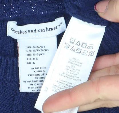 Marks and Spencer Girls Blue Knit Bow Sweater Dress 5-6 Years