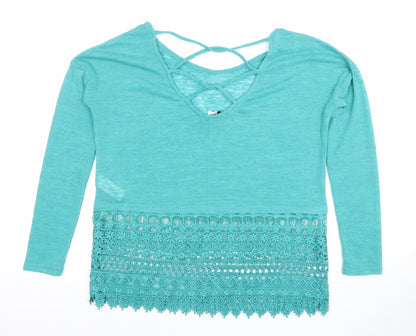 Next Women’s Green Lace Hem Long Sleeve Tunic Blouse Size 6