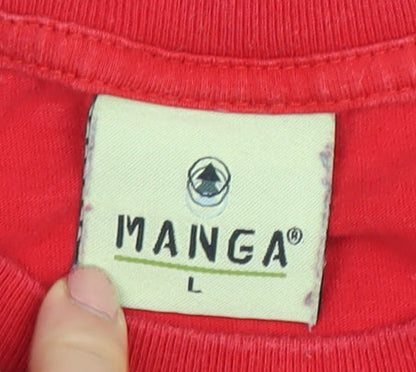 Mens UK Size L Manga Red  T-Shirt