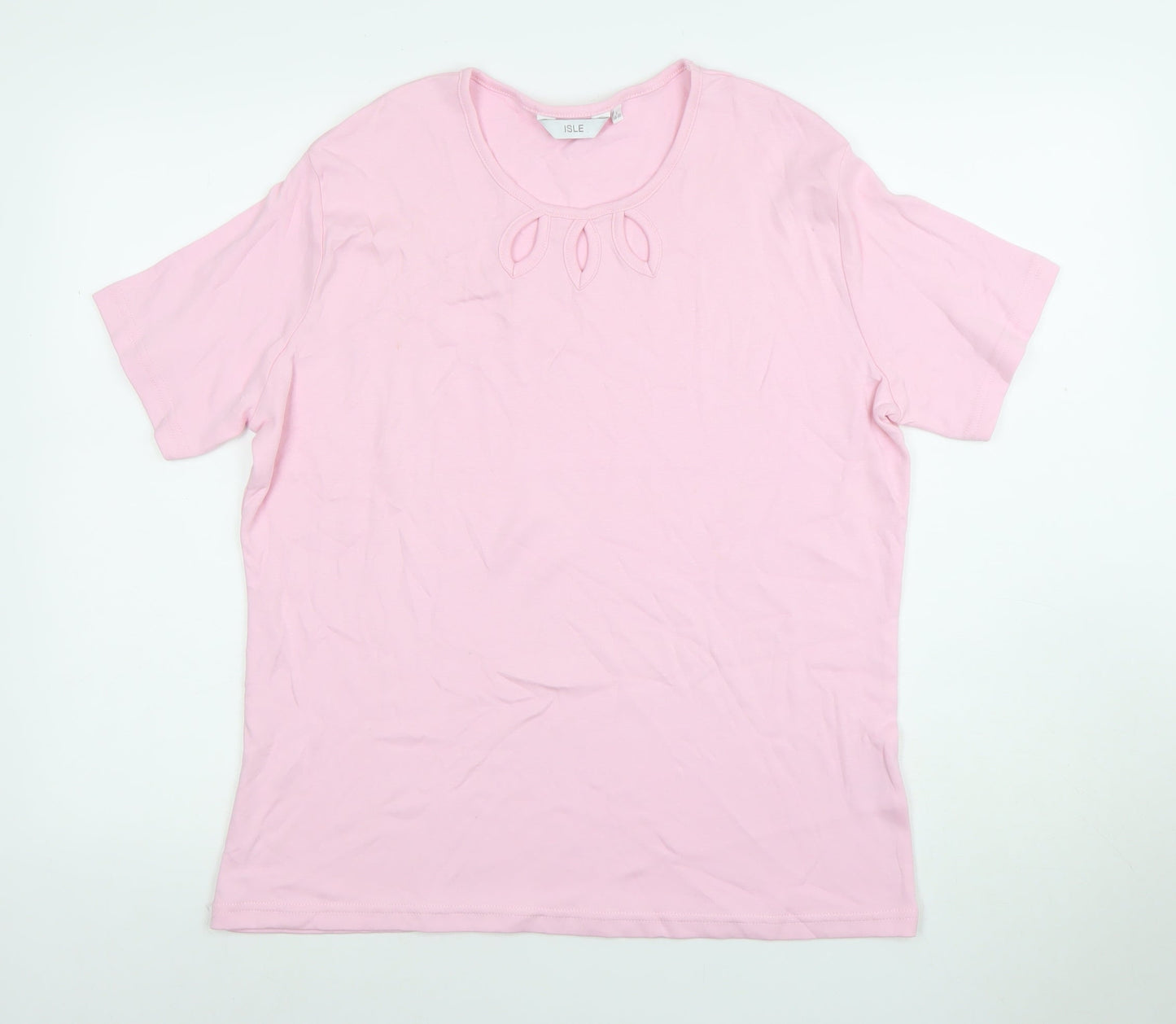 Isle Women’s Pink Cotton Cut-Out Crew Neck T-Shirt Size 18