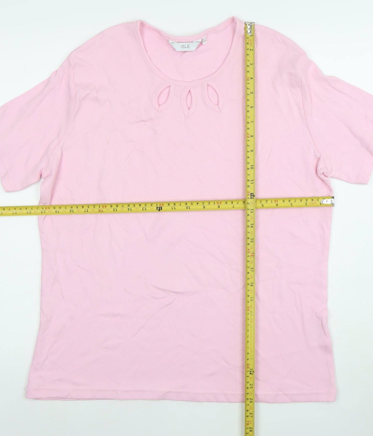 Isle Women’s Pink Cotton Cut-Out Crew Neck T-Shirt Size 18