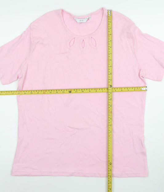 Isle Women’s Pink Cotton Cut-Out Crew Neck T-Shirt Size 18