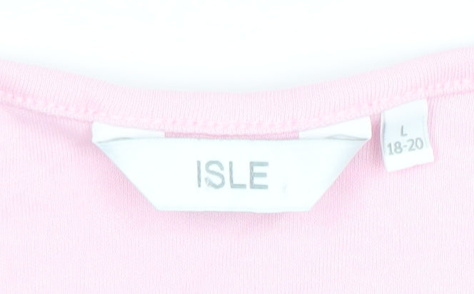 Isle Women’s Pink Cotton Cut-Out Crew Neck T-Shirt Size 18