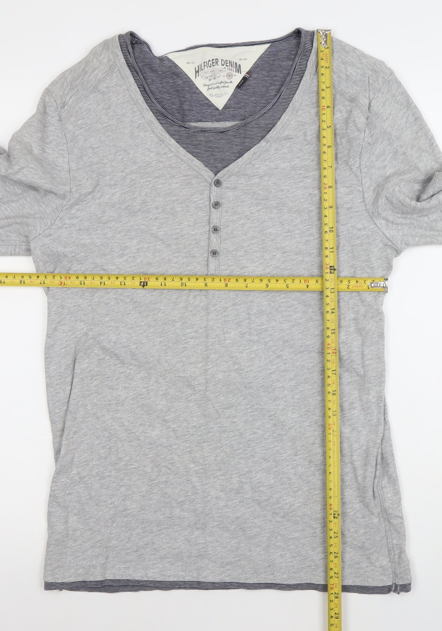 Tommy Hilfiger Men's Grey Henley Long Sleeve T-Shirt Size M
