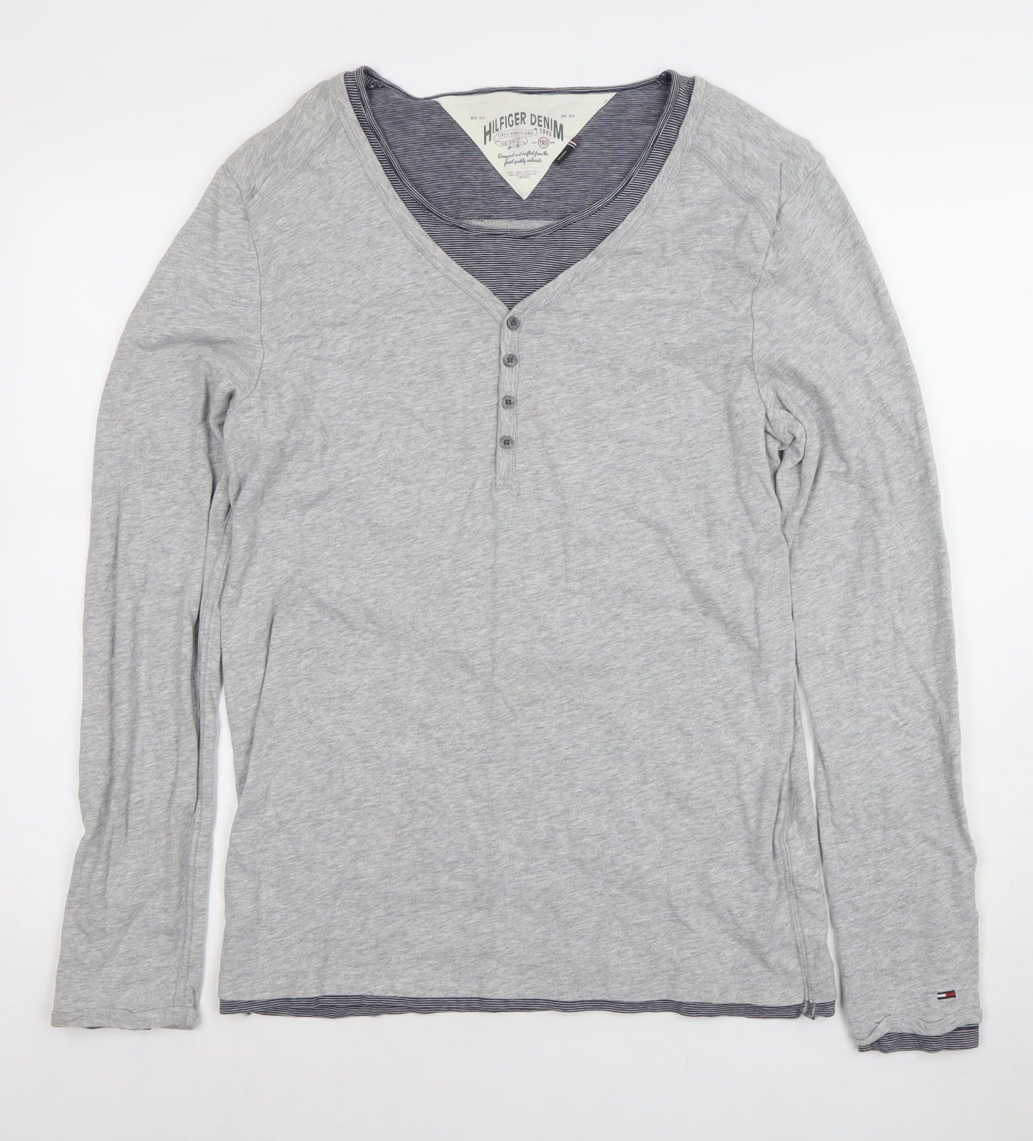 Tommy Hilfiger Men's Grey Henley Long Sleeve T-Shirt Size M