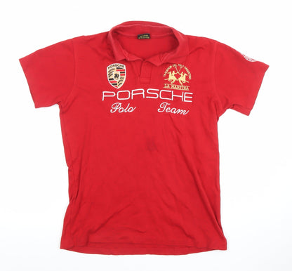 La Martina Boys Red Polo Shirt Porsche Team Logo 11-12 Years 100% Cotton