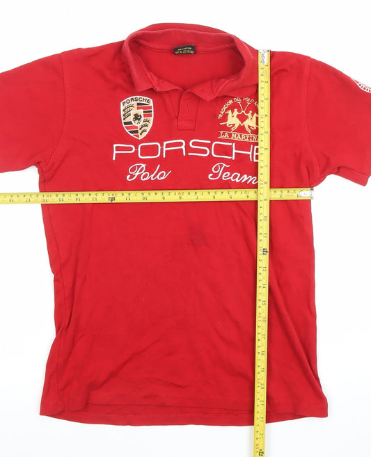 La Martina Boys Red Polo Shirt Porsche Team Logo 11-12 Years 100% Cotton