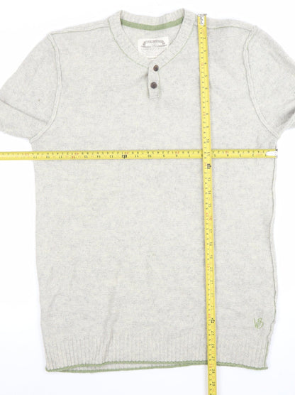 White Stuff Men's Grey Henley Jumper Medium Cotton Cashmere Knit
