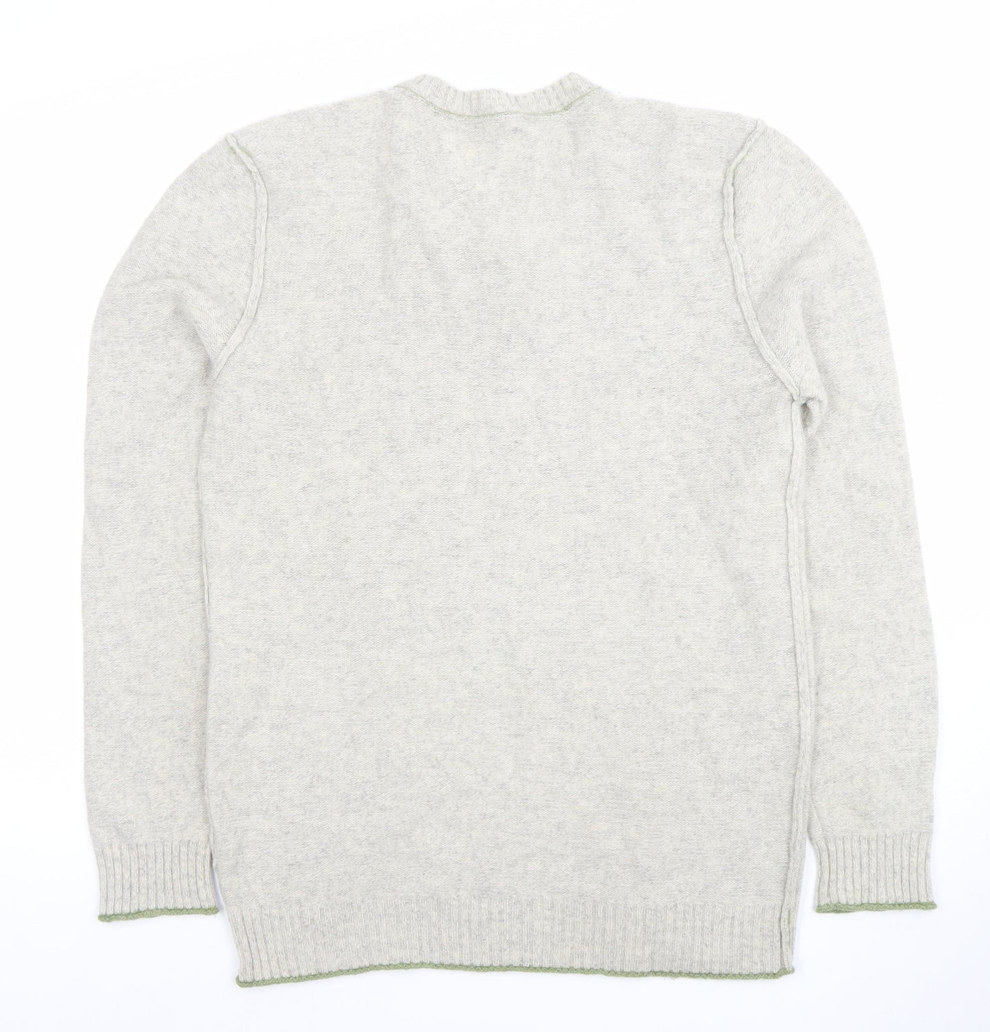 White Stuff Men's Grey Henley Jumper Medium Cotton Cashmere Knit