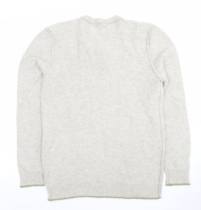 White Stuff Men's Grey Henley Jumper Medium Cotton Cashmere Knit