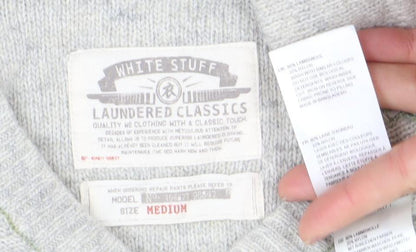 White Stuff Men's Grey Henley Jumper Medium Cotton Cashmere Knit