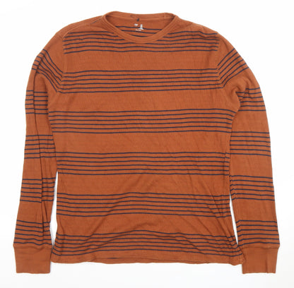 Gap Men's Brown Striped Waffle-Knit Cotton Pullover Jumper Size M