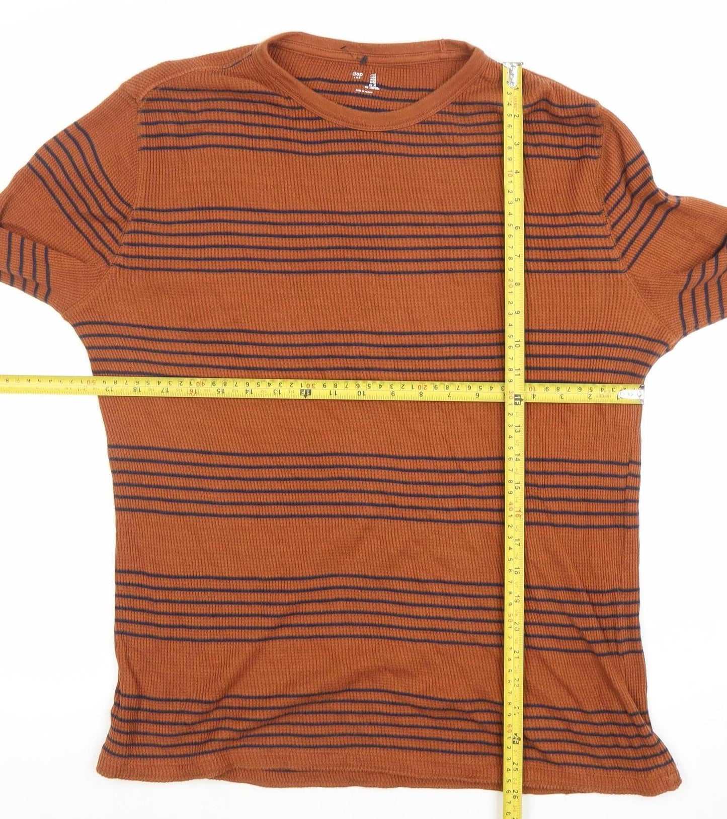 Gap Men's Brown Striped Waffle-Knit Cotton Pullover Jumper Size M