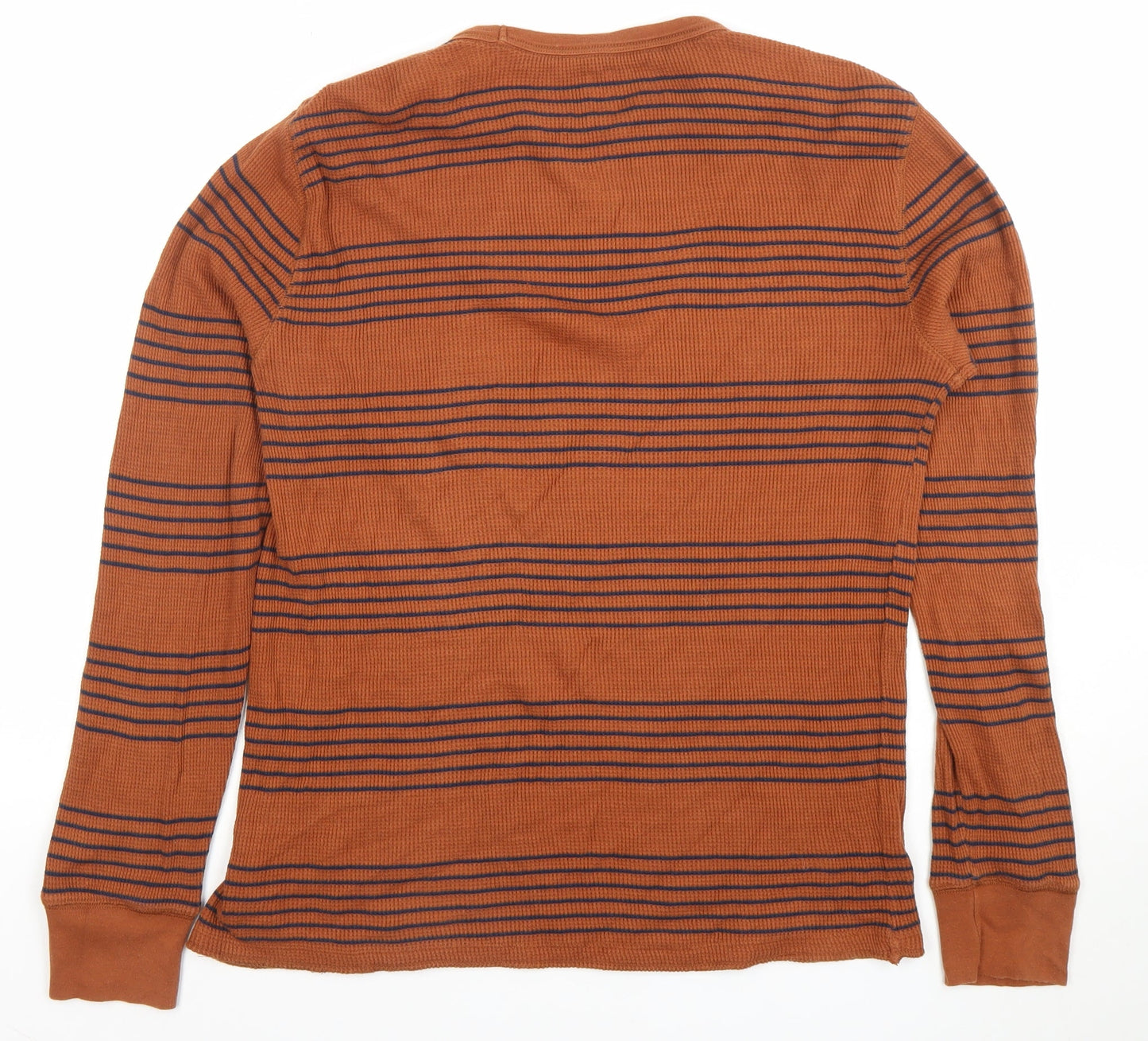 Gap Men's Brown Striped Waffle-Knit Cotton Pullover Jumper Size M