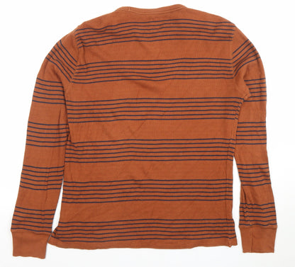 Gap Men's Brown Striped Waffle-Knit Cotton Pullover Jumper Size M