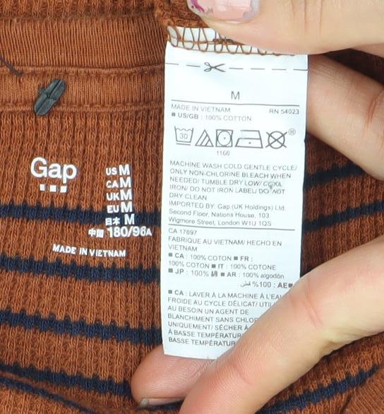 Gap Men's Brown Striped Waffle-Knit Cotton Pullover Jumper Size M