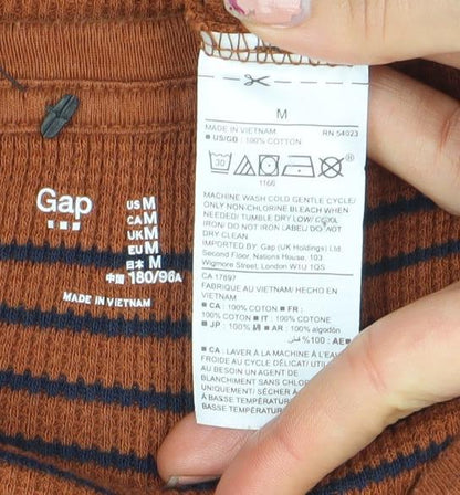 Gap Men's Brown Striped Waffle-Knit Cotton Pullover Jumper Size M