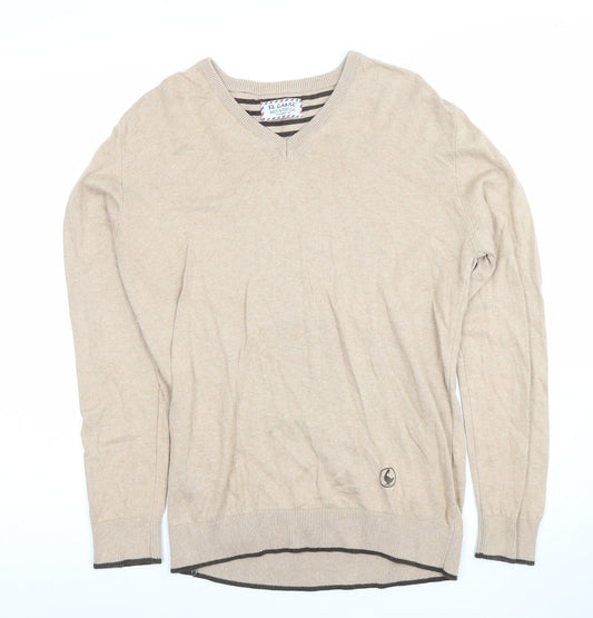El Ganso Men's Beige V-Neck Cotton Jumper Size S