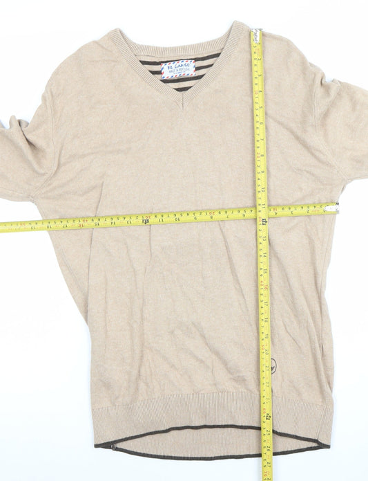 El Ganso Men's Beige V-Neck Cotton Jumper Size S