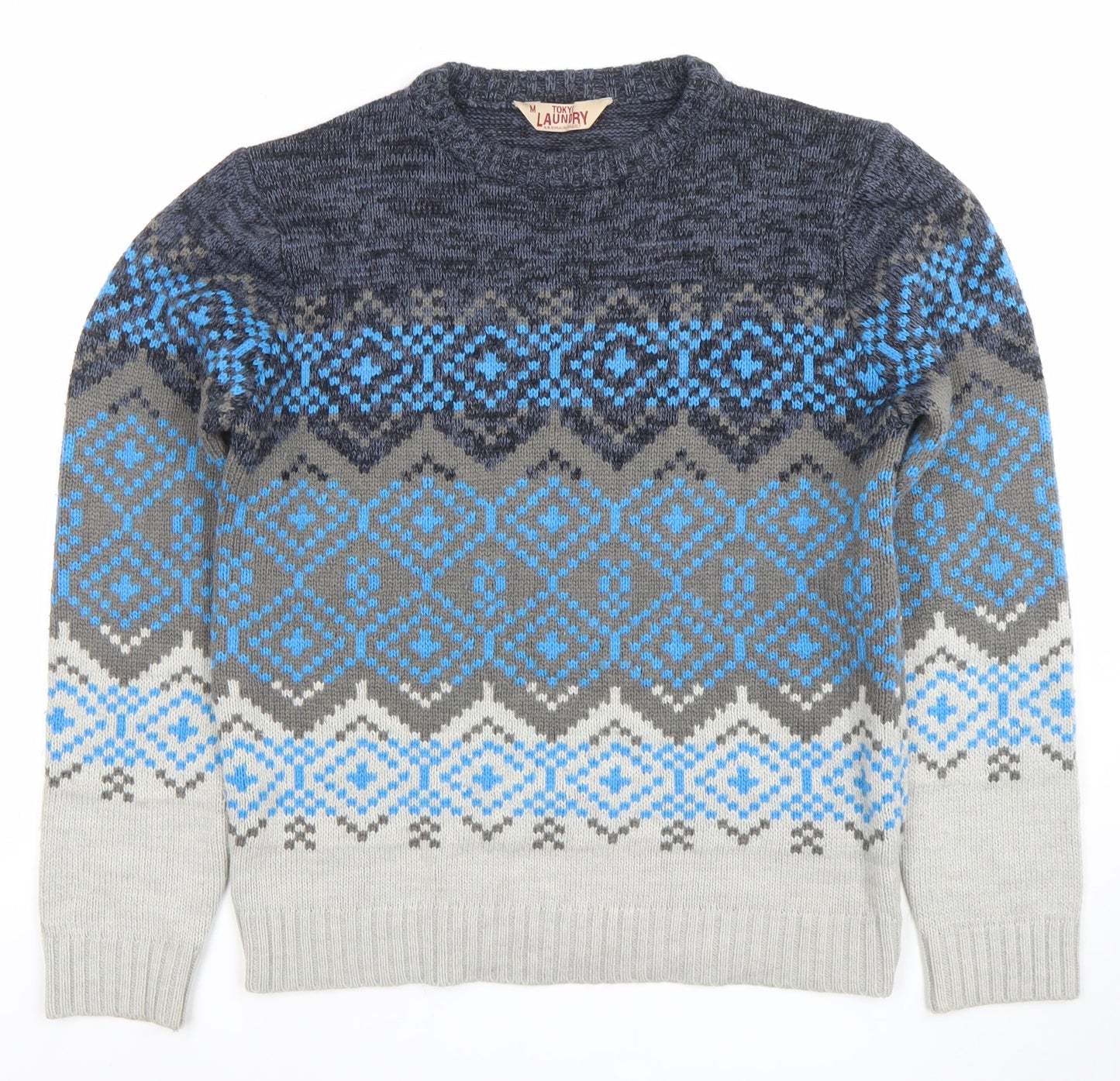 Tokyo Laundry Mens Grey Fair Isle Wool Blend Pullover Jumper M