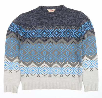 Tokyo Laundry Mens Grey Fair Isle Wool Blend Pullover Jumper M