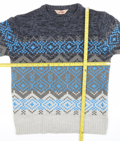 Tokyo Laundry Mens Grey Fair Isle Wool Blend Pullover Jumper M