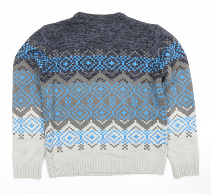 Tokyo Laundry Mens Grey Fair Isle Wool Blend Pullover Jumper M