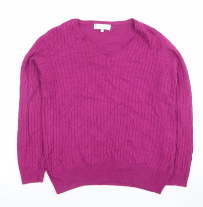 Debenhams Women Purple V-Neck Cable Knit Jumper Size 14