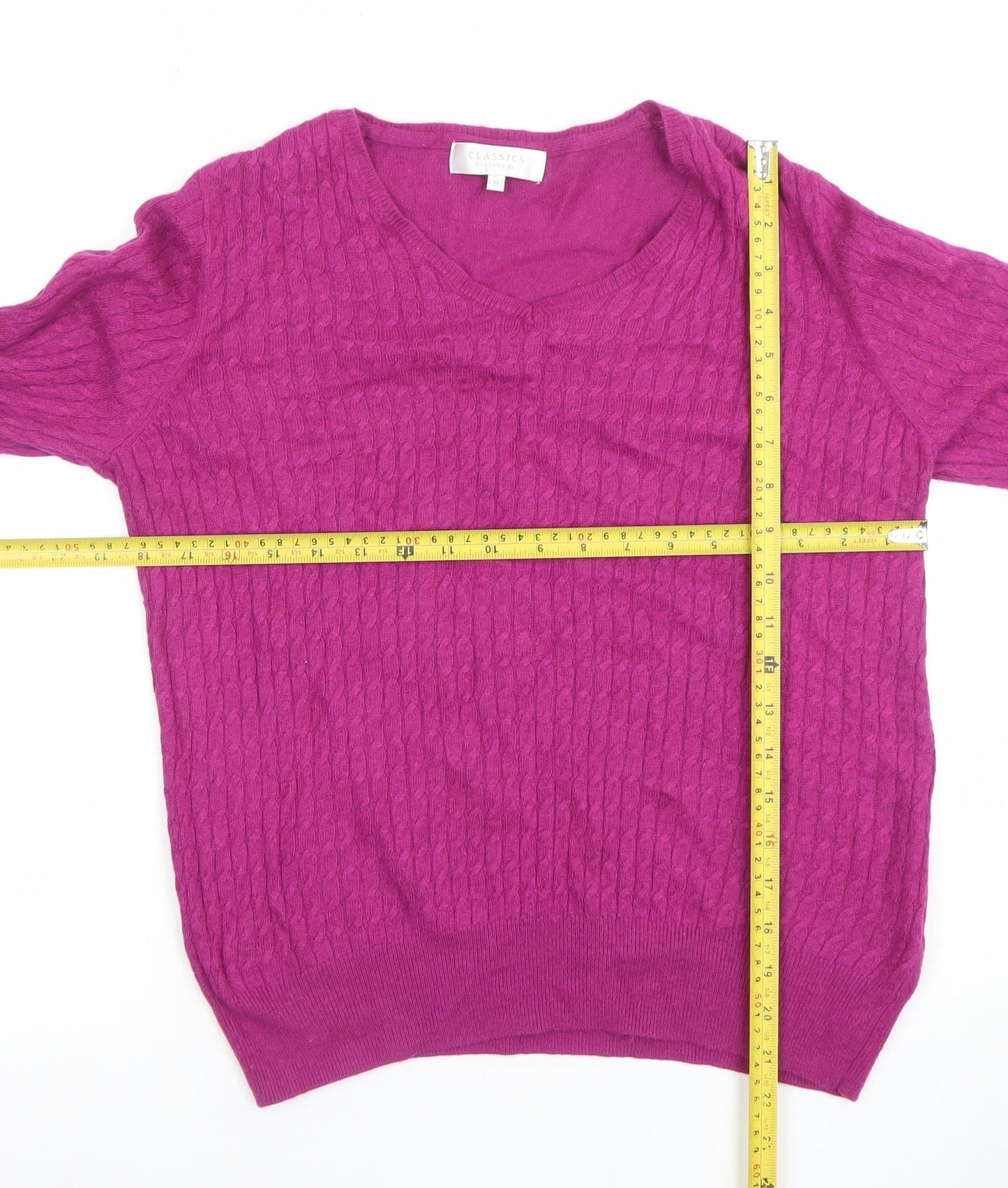 Debenhams Women Purple V-Neck Cable Knit Jumper Size 14