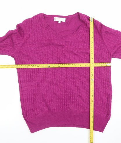 Debenhams Women Purple V-Neck Cable Knit Jumper Size 14