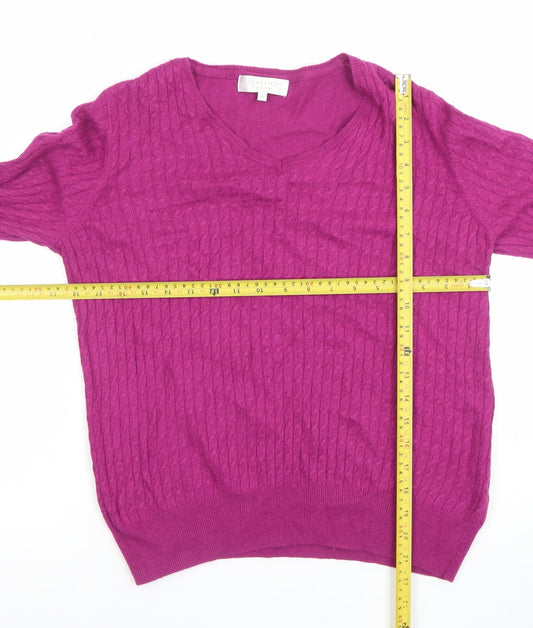Debenhams Women Purple V-Neck Cable Knit Jumper Size 14
