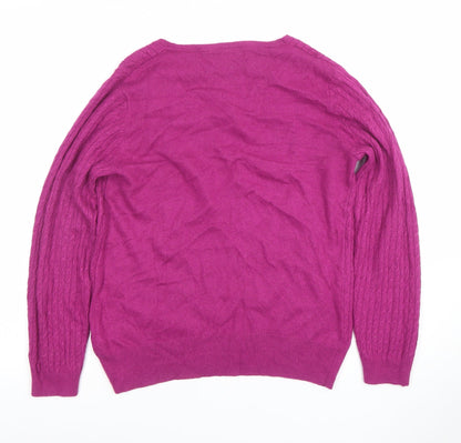 Debenhams Women Purple V-Neck Cable Knit Jumper Size 14