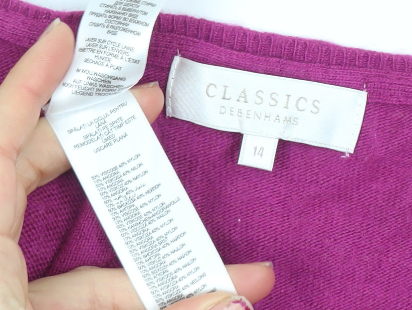 Debenhams Women Purple V-Neck Cable Knit Jumper Size 14