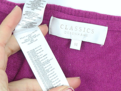 Debenhams Women Purple V-Neck Cable Knit Jumper Size 14