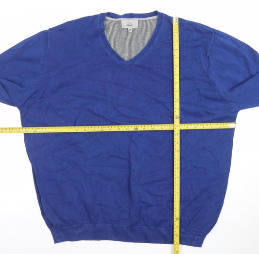 Marks and Spencer Men's Blue 2XL V-Neck Cotton Jumper